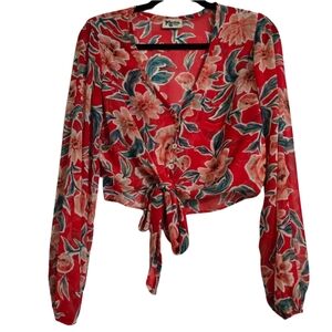 Show me Your Mumu Tatum Tie Front Floral print Top Sz S EUC